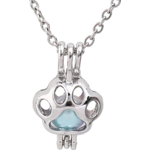 1pc Silver Plated Mini Dog Paw Pearl Cage Pendant Necklace Jewelry for Oyster Pearls Aroma Essential Oil Lockets Diffuser