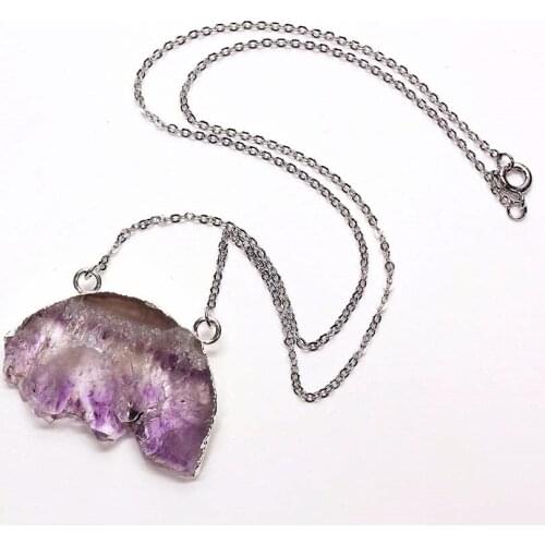 100-Unique Silver Plated 1 Pcs Irregular Shape Natural Amethysts Stone Pendant Necklace Double Bunkle Chain Jewelry