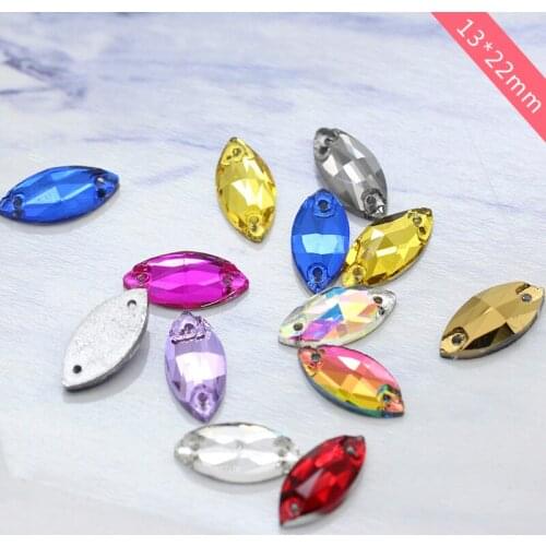 20p 13x22mm Assorted Navette faceted crystal galss stone Sew On 2holes flat Back Rhinestones sewing Gems for Garment Decoration
