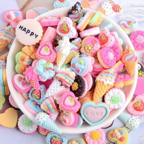 30pcs Ice Cream/Candy/Dessert Flatback Resin Miniatures Toys DIY Crafts Phone Shell Patch Arts Kids Hair Accessories Materials