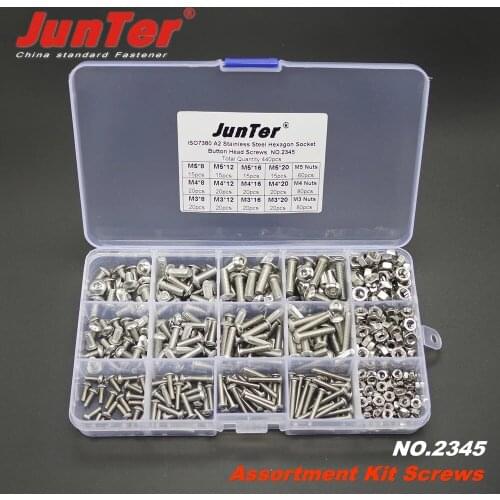 High-quality 440pcs M3 M4 M5 A2 Stainless Steel Button Head Allen Bolts Hexagon Socket Screws With Nuts Assortment Kit NO.2345