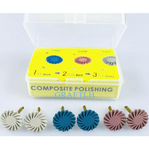 6pcs Dental Composite resin Polishing Disc Kit Spiral Flex Brush Burs 3 colors