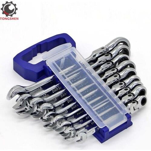 9Pcs 8-19mm Flexible Head Combination Ratcheting Wrench Spanner Set Metric and SAE a set of keys ratchet handle tools torque
