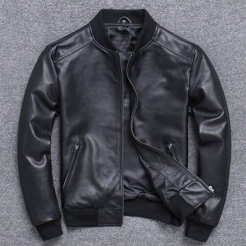 Free shipping.Brand classic man genuine leather coat,soft sheepskin jacket.leather jacket.plus size sales,casual bomber flight