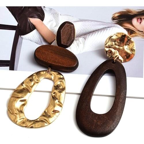 Bohemian Big Size Metal Drop Earrings For Women Vintage Wooden Earrings Statement Wedding Jewelry Gift For Girls