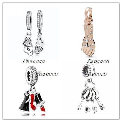 925 Sterling Silver Charm Vintage Love Heart Key With Love Letter Bead Fit Pandora Bracelet & Necklace Diy Jewelry