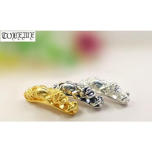 3D 100% 999 Silver Lucky Pixiu Beads Vintage Silver Good Luck Bead Fengshui Wealth Pixiu Beads DIY Bracelet Lucky Beast