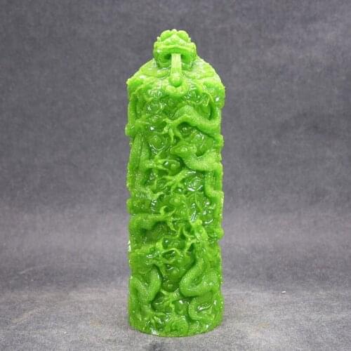 Diameter 6.5 cm imitation Jasper Xiuyu cylinder Dragon Play Pearl carving stone seal luminous stone signet carving idle seal