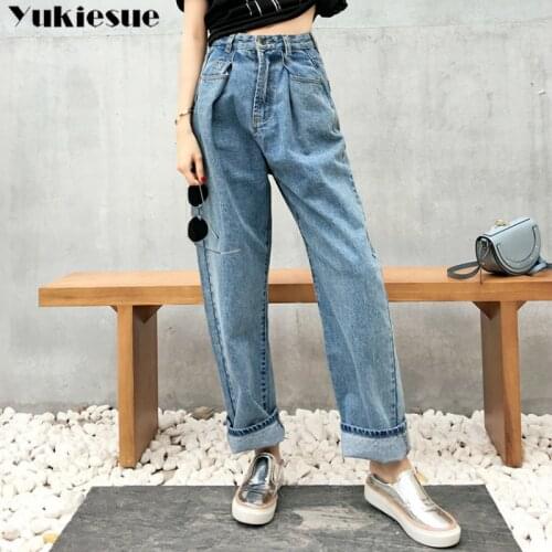 Vintage ladies boyfriend jeans for women mom high waisted jeans blue casual pencil trousers korean streetwear denim harem pants