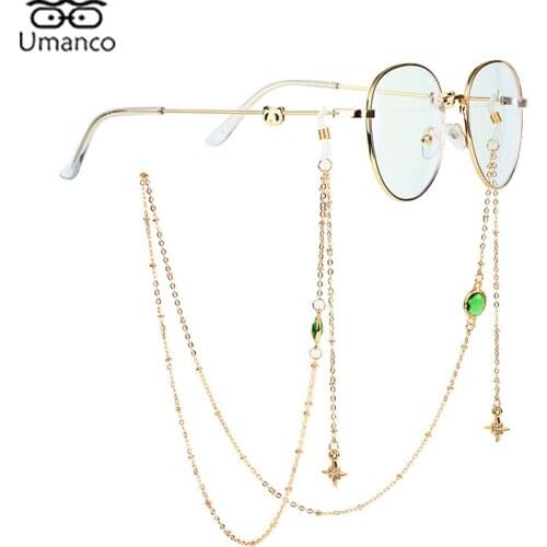 Elegant Sunglasses Chain for Women Emerald Crystal Star Pendant Anti-slip Glasses Chains Lanyard Gold Hang Neck Eyewear Charms