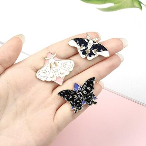 Punk Moth Butterfly Enamel Pins Cartoon Moon Phase Brooch Bag Clothes Lapel Pin Gothic Badge Jewelry Gift for Kids Friends