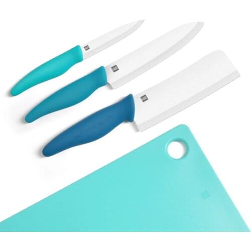 Huohou Ceramic Knife 4Pcs knives with Cutting Board Sharp Fruit/Meat/Vegetable Knife Non-slip handle for Kitchen
