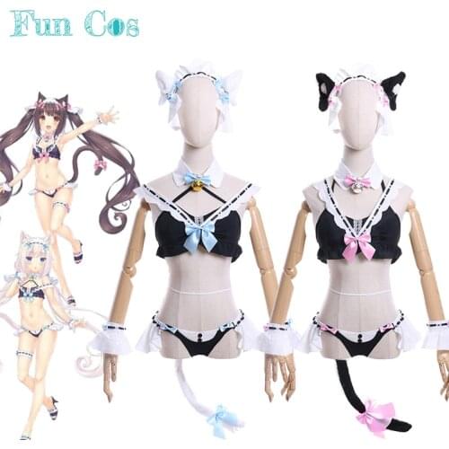Anime NEKOPARA Vanilla Chocolate Maid Dress Cat Maid Bunny Girl Swimsuit Cosplay Costume 2Color Sexy Bunny Woman Rabbit Jumpsuit