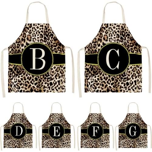 Leopard Letter Pattern Kitchen Sleeveless Aprons Cotton Linen Bibs Household Cleaning Pinafore Home Cooking women man apron
