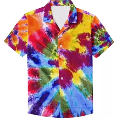 HYCOOL 2021 Summer Shirts Men Green Yellow Tie Dye Design Mens T Shirt Walking Casual Mens Clothing Shirts Vintage Clothes