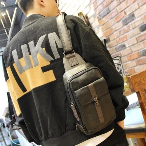 Xiao.p Fashion Mens Simple Chest Bag Travel Hiking CrossBody Messenger Single Shoulder Bag High Quality Pu Leather Small Bag