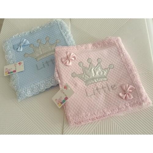 Baby Girl Baby King Crown Embroidered Swaddle Blanket Blue Pink Chickpea Pattern Cotton Soft Baby Swaddle