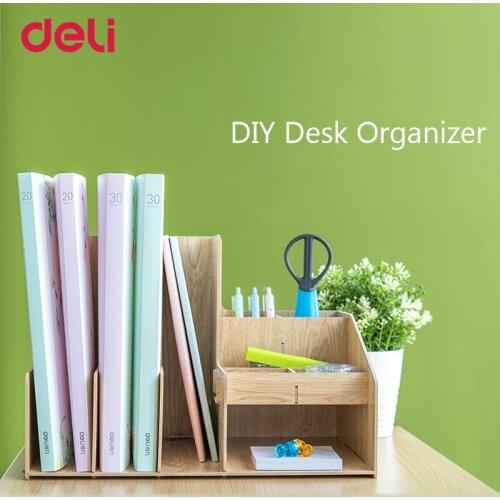 Deli 2018 creative high quality DIY fiber wooden desk file tray set for school stationery office desk orangizer supply gift cute