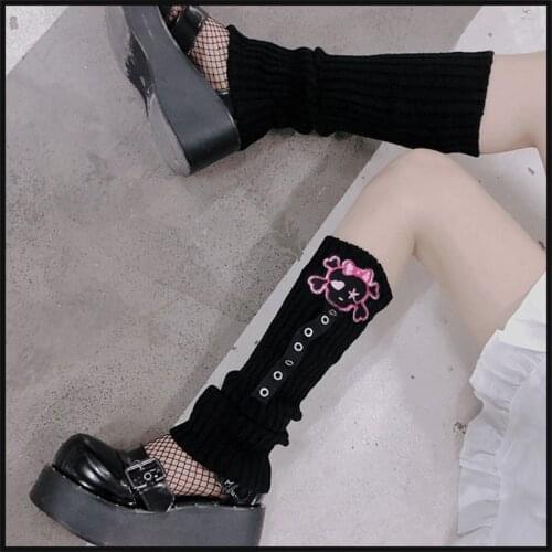 Richkeda Store New 2021 Leg Warmers Women Skull Love Heart Knitted Leg Warmer Japanese Socks Kawaii Leg Cover Slouch Socks