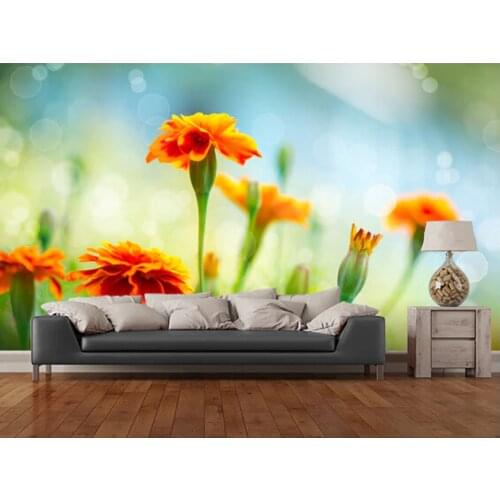 Custom floral wallpaper,Tagetes Marigold Flowers,3D retro for living room bedroom TV background wall waterproof vinyl wallpaper