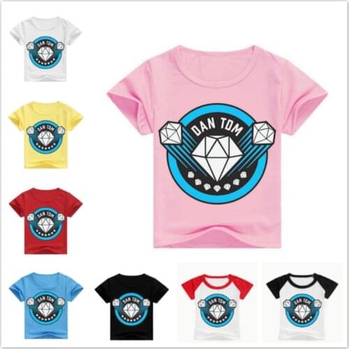 Hot Boys Short Sleeve T Shirts Girls Clothes Cartoon Diamond DAN TOM Print T Shirts Casual Cotton O Neck T-Shirts Kids Tops Tees