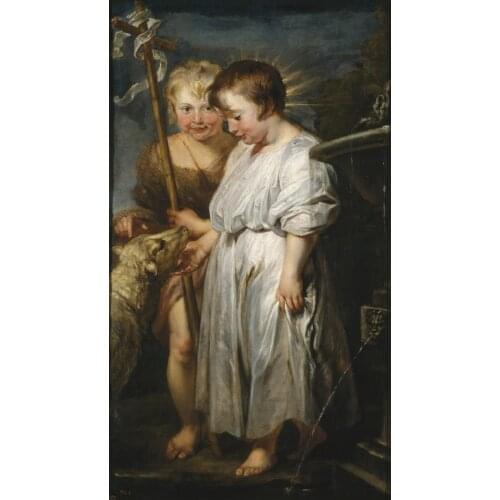 Wholesale painting # TOP ART # Jesus con San Juanito y el Cordero # print canvas oil painting-free shipping