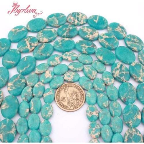 Oval Blue Sea Sediment Imperial Jaspers Stone Spacer Beads for Women Men DIY Accessorie Necklace Bracelet Jewelry Making 15"