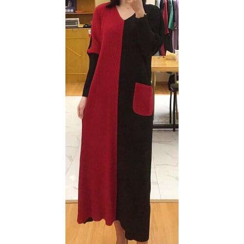 HOT SELLING Miyake fold dress of patchwork puff sleeve v-neck dress IN STOCK