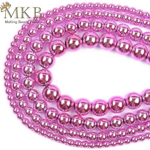 Natural Rose Red Nano Vacuum Plating Hematite Stone Flat Round Beads For Jewelry 3-10mm Making Spacer Loose Beads Diy Bracelet15