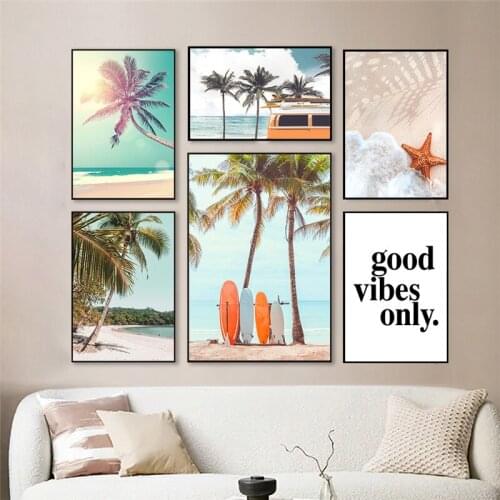 Beach Scenery Home Wall Art Decor Print and Poster Modern Coconut Tree Landscape Picture Canvas Painting for Dormitory Design