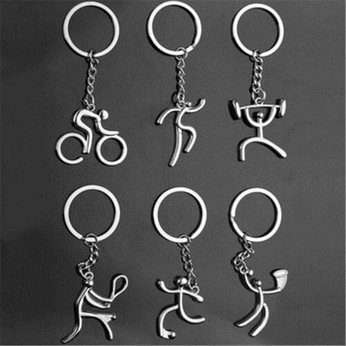 Selling a variety of creative metal sports logo key chain bicycle running weightlifting basketball key chain female jewelry