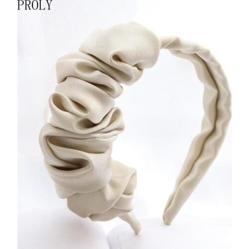 PROLY New Fashion Womens Hairband Half Pleated Headband Individuality Spring Headband Solid Color Turban Adult Hair Accessories