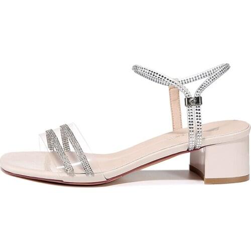 Open-Toed Thick-Heeled Sandals, Solid Color Shoes Decorated With Hot Rhinestones, WomenS Platform Shoes