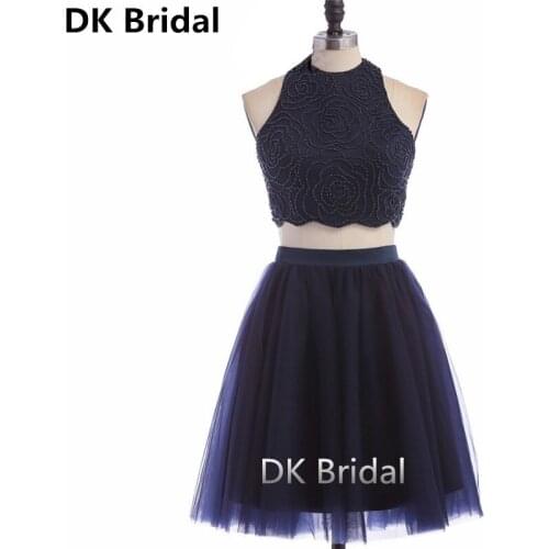 Sexy 2 Piece Prom Dresses 2020 Short Open Back Cocktail Party Dress Knee Length Beaded Mini Homecoming Gowns vestidos de gala