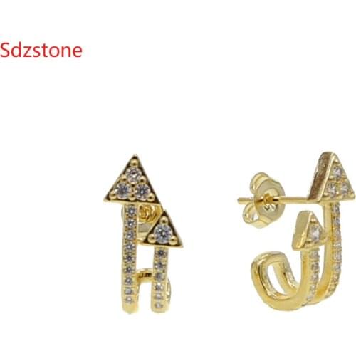 New Fashion J shape Triangle Earrings gold color with cz Earrings Anti-allergic Earrings For Women Boucle D'oreille Femme
