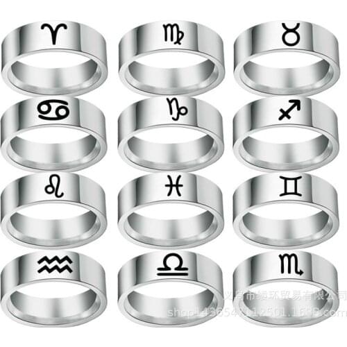 12 Zodiac Ring Aries Taurus Gemini Cancer Virgo Libra Scorpius Sagittarius Capricornus Wedding Stainless Steel Rings Jewelry