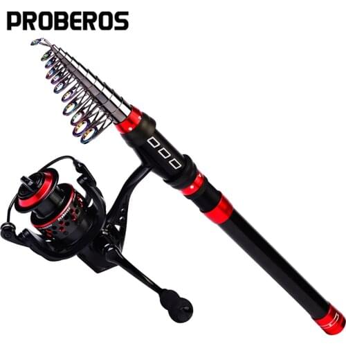 PROBEROS Telescopic Fishing Rod And Reel Combo 1.8-3.6m Carbon Fiber Fishing Pole 5.0:1 Spinning Reel Kit for Short Travel