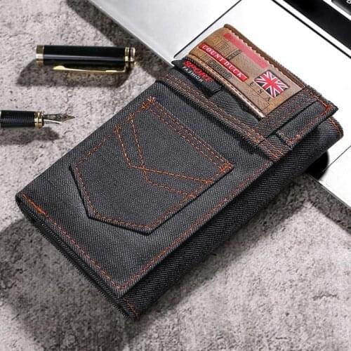 Vintage Men Wallet Coin Bag long style Purse Denim cloth Wallets for Men Zipper Wallet high-capacity Luxury Clutch Bag billetera