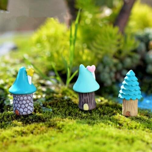 1pc Vintage Blue House Miniature Craft Fairy Garden Garden Ornaments Bonsai Micro Landscaping Decor Accessories