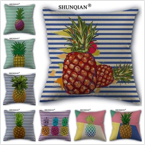 WJY418 The Mediterranean style pineapple pillowcase Custom One Side 45x45cm Pillow Cover Decorative Cotton Linen Pillowcase