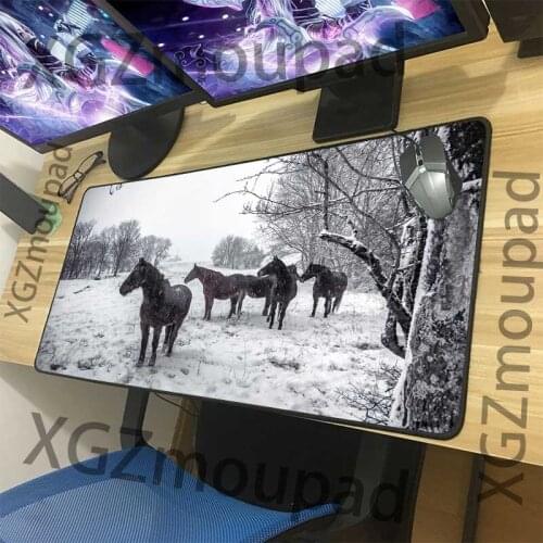 XGZ Snow Landscape Custom Large Mouse Pad Black Precision Lock Edge Animal Horse Office Computer Desk Mat Speed Rubber Non-slip