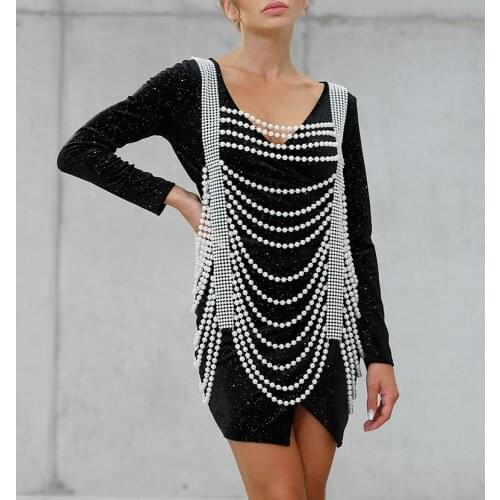 Pearl Body Chain Women Sexy Handmade Pearl Top Jewelry Chest Chain Gothic Punk Fashion Girl Festival Stage Show Accessories