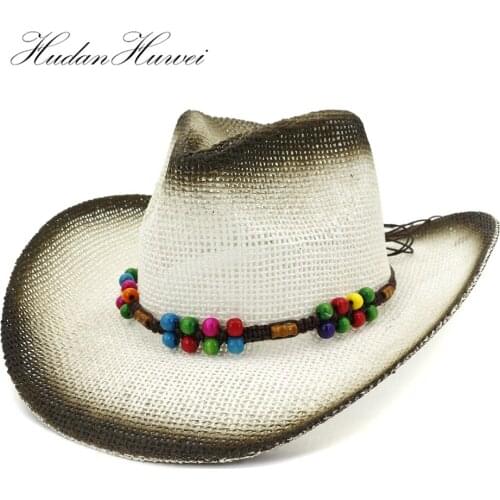 Women Outdoor Beach Summer Hat Sunbonnet New Style Paint Straw Cowboy Hat Wide Brim Sun Caps Adjustable