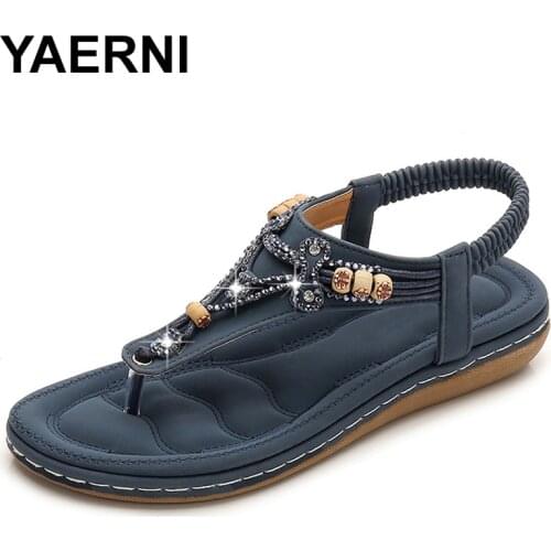 YAERNISummer Shoes Woman Sandals Bohemian Flat Sandalias Mujer 2019 Chaussures Femme Flip Flops Low Heel Thongs SandalsE1168