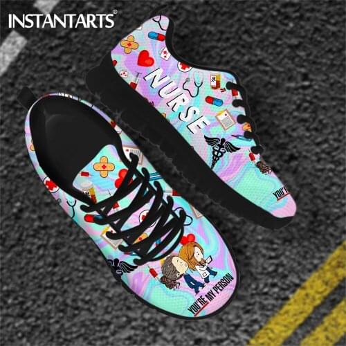 INSTANTARTS Holographic Greys Anatomy Brand Design Womens Nurse Shoes Flat Casual Lace Up Sneakers for Ladies Sapatos Femininos