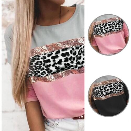 Spring Long Sleeve Autumn Pullover Tops Elegant O Neck Lady Shirt Blusa Casual Patchwork Leopard Sequin Women Blouse Streetwear