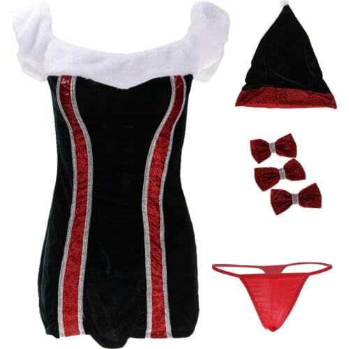 Women’s Christmas Santa Claus Fancy Dress Xmas Mini Dress Hat Briefs Underpants Naughty Lingerie Costume