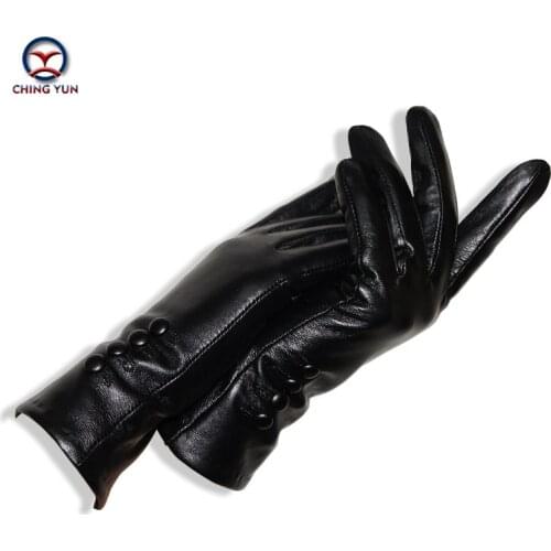 Winter Fashion Woman Gloves Warm Genuine Leather Sheepskin Womens Mittens Popular Black Soft Cashmere Knitted Wool Buckle yv04