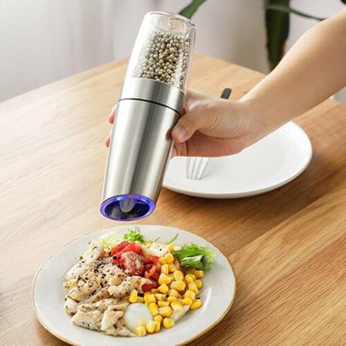 2pcs Electric Pepper Mill Gravity Electric Induction Automatic Grinder LED Light Porcelain Grinding Core Mill Kitchen Tools