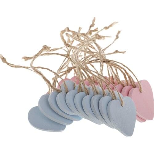 20x Small Pink Blue Wooden Heart Hanging Sign Novelty Word/Sayings Gift Tags